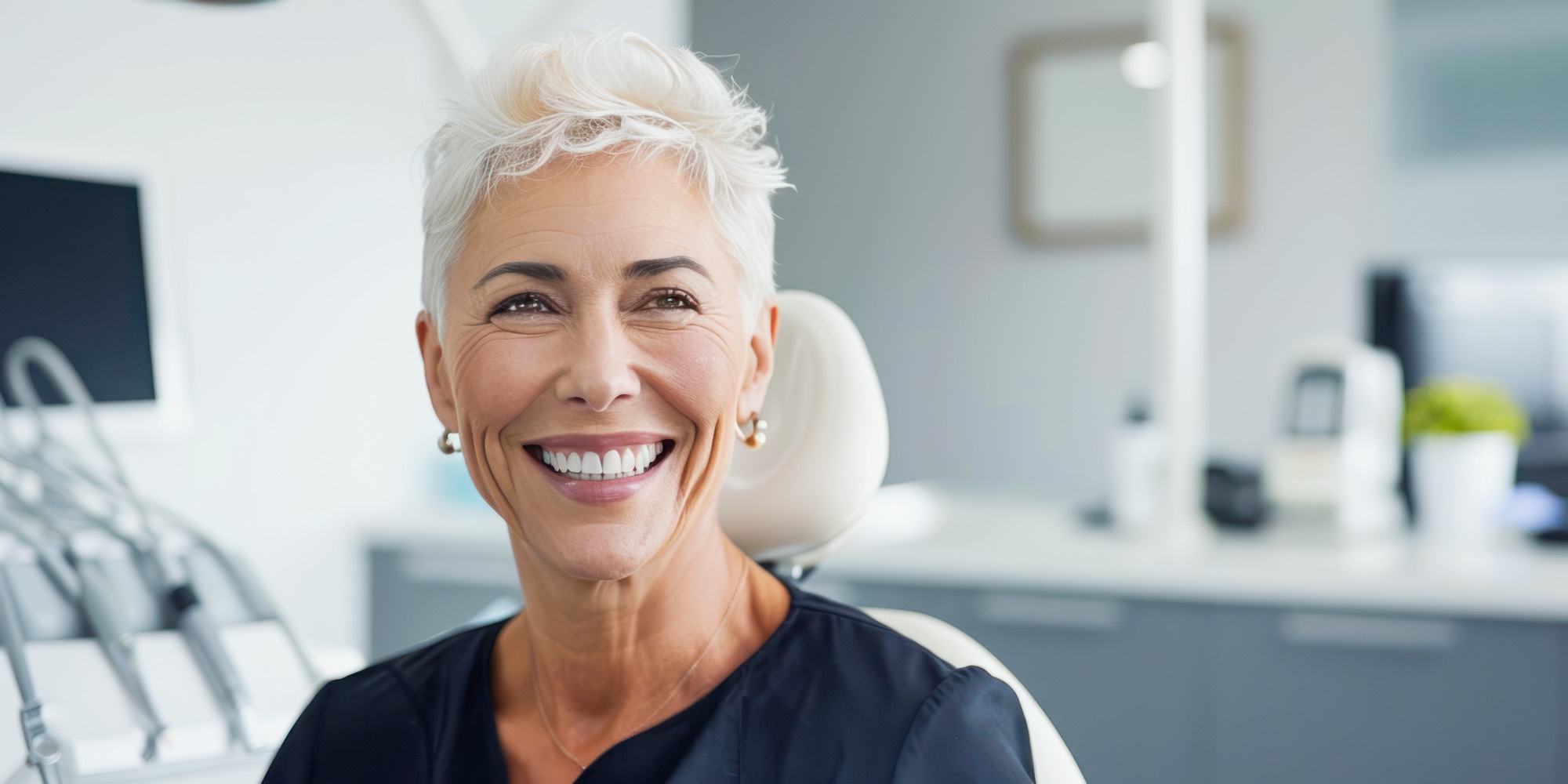 Smiling patient in a dental chair